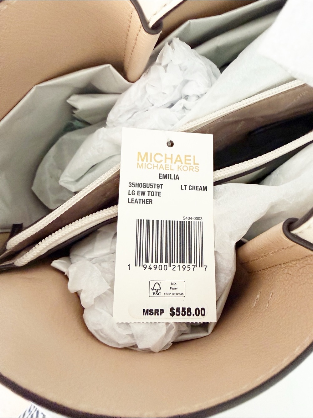 Michael Kors Emilia Large Pebbled Leather Tote in Light Cream MSRP $558 NWT - Picture 8 of 8